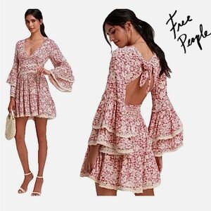 FREE PEOPLE Kristall Mini Floral Dress in Raspberry